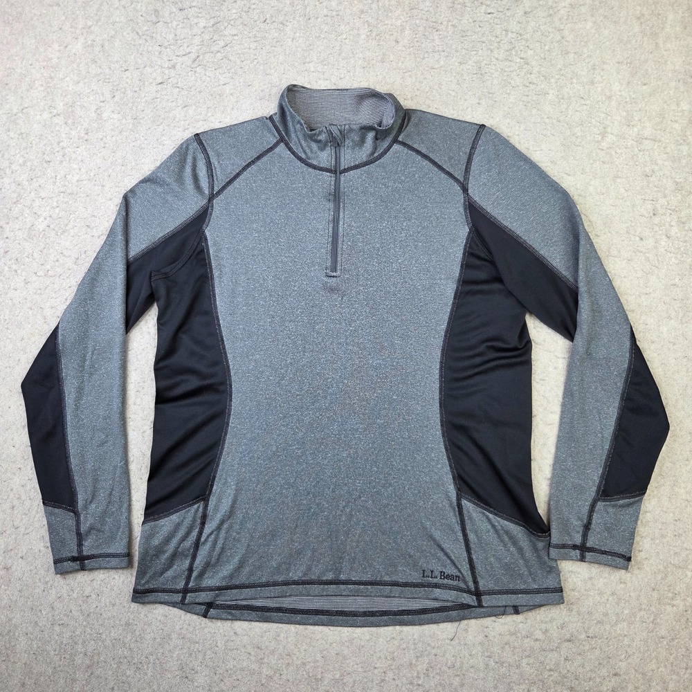 LL Bean Woman's 1/4 Zip Pullover Athletic Shirt Size Large Black/Gray Hiking